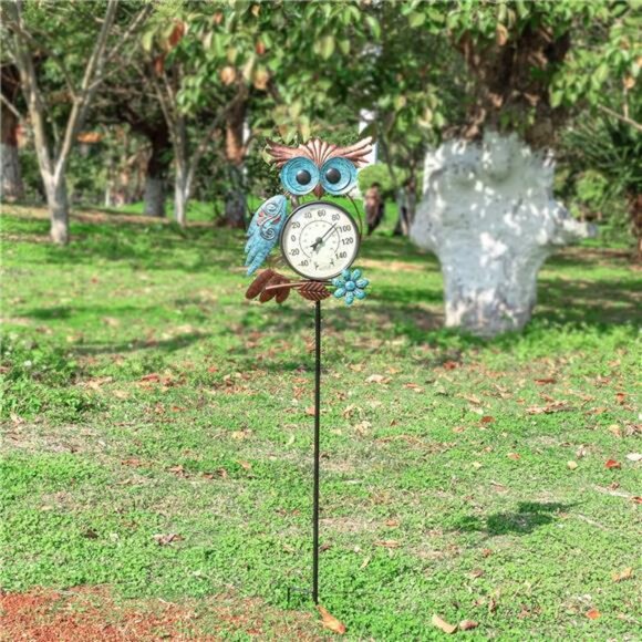 42 Inch Metal Owl Garden Stake Outside Wall Thermometer for Patio, Yard and Gard - Picture 5 of 7